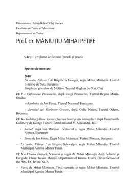 Prof. Dr. MĂNIUȚIU MIHAI PETRE