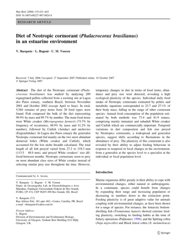 Diet of Neotropic Cormorant (Phalacrocorax Brasilianus) in an Estuarine Environment