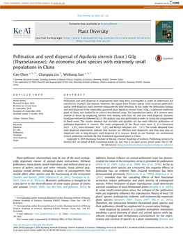 Pollination and Seed Dispersal of Aquilaria Sinensis (Lour.) Gilg (Thymelaeaceae): an Economic Plant Species with Extremely Small Populations in China