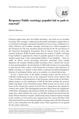 Response: Public Sociology: Populist Fad Or Path to Renewal?1