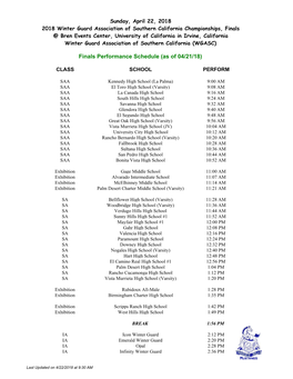 Finals Performance Schedule (As of 04/21/18)