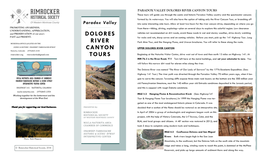 DOLORES RIVER CANYON TOURS These Tours Will Guide You Through the Scenic and Historic Paradox Valley Country and the Spectacular Canyons Formed by Its Waterways