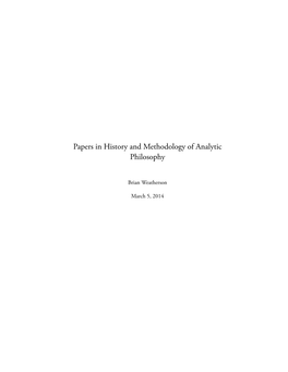 Papers in History and Methodology of Analytic Philosophy