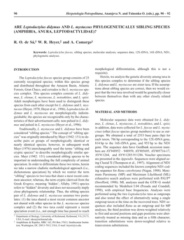 ARE Leptodactylus Didymus and L. Mystaceus PHYLOGENETICALLY SIBLING SPECIES (AMPHIBIA, ANURA, LEPTODACTYLIDAE)?