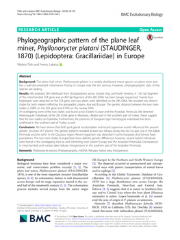 Phylogeographic Pattern of the Plane Leaf Miner, Phyllonorycter Platani (STAUDINGER, 1870) (Lepidoptera: Gracillariidae) in Europe Viktória Tóth and Ferenc Lakatos*