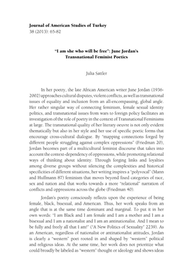 June Jordan's Transnational Feminist Poetics Julia Sattler in Her Poetry, the Late African Am