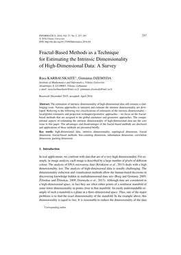 Fractal-Based Methods As a Technique for Estimating the Intrinsic Dimensionality of High-Dimensional Data: a Survey
