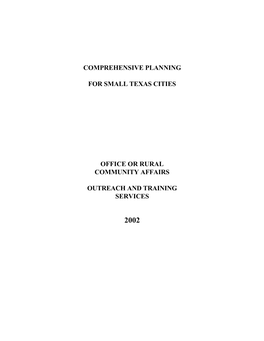 Comprehensive Planning for Small Texas Cities Office Or Rural