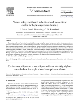 Natural Refrigerant-Based Subcritical and Transcritical Cycles for High Temperature Heating Cycles Souscritiques Et Transcritiqu