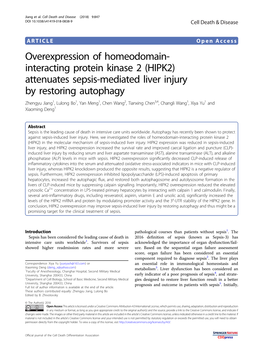 (HIPK2) Attenuates Sepsis-Mediated Liver Injury by Restoring Autophag