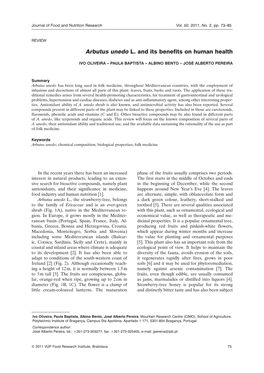 Arbutus Unedo L. and Its Benefits on Human Health