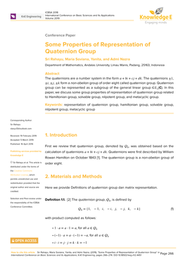 Some Properties of Representation of Quaternion Group