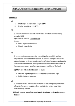 CISCE Check Point Geography Paper-5 Answers