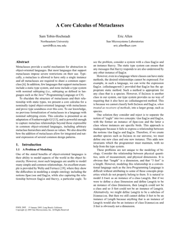 A Core Calculus of Metaclasses