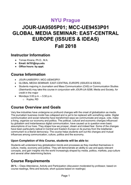 GLOBAL MEDIA SEMINAR: EAST-CENTRAL EUROPE (ISSUES & IDEAS) Fall 2018