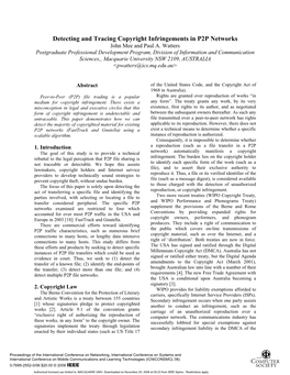 Detecting and Tracing Copyright Infringements in P2P Networks John Mee and Paul A