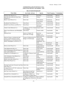 Commonwealth of Pennsylvania Fish Consumption Advisories - 2018