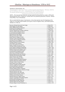 Marriages at Stonehouse. 1558 to 1812