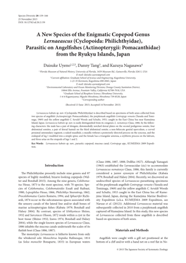 Cyclopoida: Philichthyidae), Parasitic on Angelfishes (Actinopterygii: Pomacanthidae) from the Ryukyu Islands, Japan