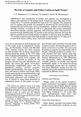 The Fate of Arginine and Proline Carbon in Squid Tissuesl