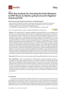 RNA-Seq Analysis for Assessing the Early Response to DSP Toxins in Mytilus Galloprovincialis Digestive Gland and Gill