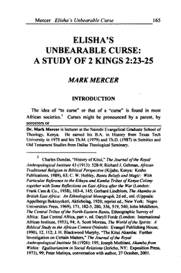 Elisha's Unbearable Curse: a Study of 2 Kings.2:23-25