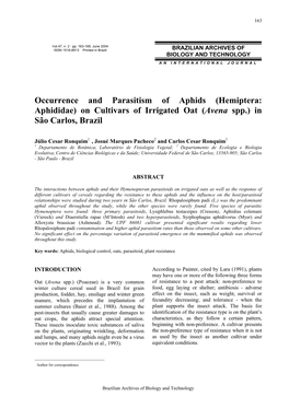 On Cultivars of Irrigated Oat (Avena Spp.) in São Carlos, Brazil