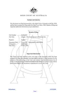 High Court of Australia Sydney Registry