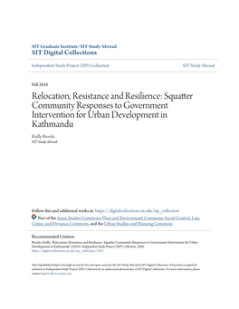 Squatter Community Responses to Government Intervention for Urban Development in Kathmandu Reilly Brooks SIT Study Abroad