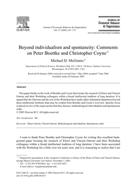 Beyond Individualism and Spontaneity: Comments on Peter Boettke and Christopher Coyneଝ Michael D