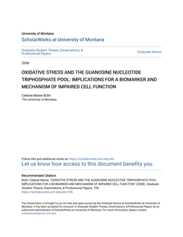 Oxidative Stress and the Guanosine Nucleotide Triphosphate Pool: Implications for a Biomarker and Mechanism of Impaired Cell Function