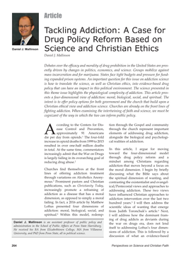 A Case for Drug Policy Reform Based on Science and Christian Ethics