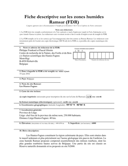 Fiche Descriptive Sur Les Zones Humides Ramsar