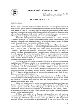 COMUNICACIÓN ACADÉMICA N° 1691 Del Académico De Número