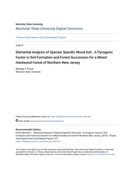 Elemental Analysis of Species Specific Wood Ash: a Pyrogenic Factor in Soil Formation and Forest Succession for a Mixed Hardwood Forest of Northern New Jersey