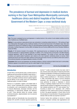 The Prevalence of Burnout and Depression in Medical Doctors