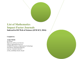 List of Mathematics Impact Factor Journals Indexed in ISI Web of Science (JCR SCI, 2016)