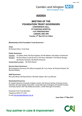 Agenda Meeting of the Foundation Trust Governors
