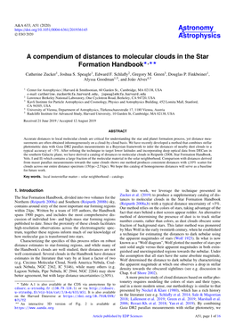 A Compendium of Distances to Molecular Clouds in the Star Formation Handbook?,?? Catherine Zucker1, Joshua S