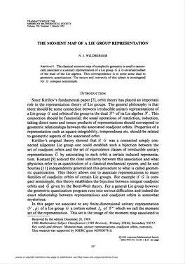 The Moment Map of a Lie Group Representation