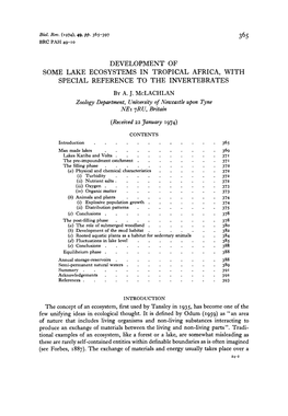 Development of Some Lake Ecosystems in Tropical Africa, with Special Reference to the Invertebrates