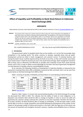 Effect of Liquidity and Profitability to Bank Stock Return in Indonesia Stock Exchange (IDX)