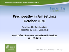 Psychopathy in Jail Settings October 2020