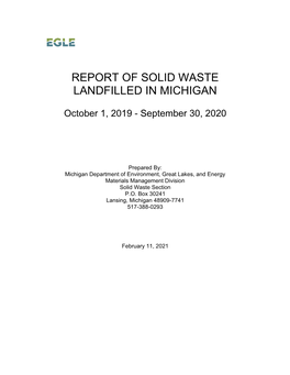 Report on Solid Waste Landfilled in Michigan for 1996