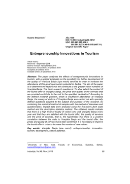 Entrepreneurship Innovations in Tourism