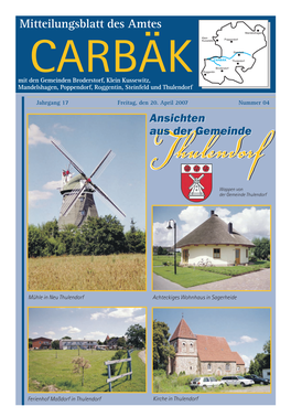 Mitteilungsblatt Des Amtes CARBÄK Mit Den Gemeinden Broderstorf, Klein Kussewitz, Mandelshagen, Poppendorf, Roggentin, Steinfeld Und Thulendorf