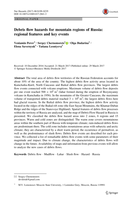 Debris Flow Hazards for Mountain Regions of Russia: Regional Features