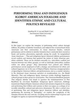 Performing Thai and Indigenous Igorot American Folklore and Identities: Ethnic and Cultural Politics Revealed