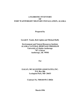 A Floristic Inventory of Fort Wainwright Military Installation, Alaska