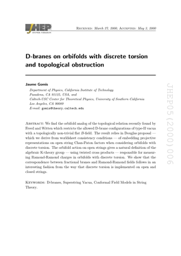 D-Branes on Orbifolds with Discrete Torsion and Topological Obstruction